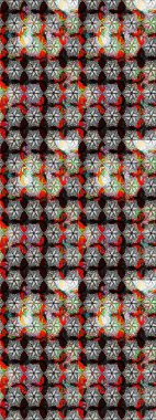 Asya tekstil tarzında. Raster illüstrasyonu. Çiçek desenli çizim. Siyah renkli çiçekler. Raster illüstrasyonu.