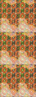 Raster Golden Mehndi kusursuz desen. Turuncu ve bej renkli desen. Kına dövmeli süs çiçekleri, altın çıkartmalar, mehndi ve yoga tasarımı, kartlar ve parmak izleri..