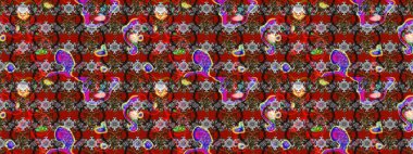 Şirin çiçekli eskiz deseni ve kırmızı ve gri renkli yapraklar, suluboya çiçek deseni, duvar kağıdı, kart ya da kumaş için fayanslı. Raster illüstrasyonu.