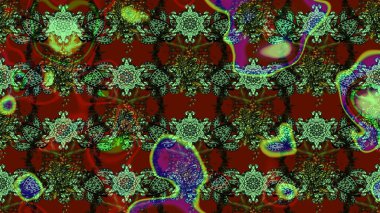 Yeşil ve kırmızı renkte çiçekler. Tropik çiçekler. Gömlek çizimi Arkaplan Deseni.