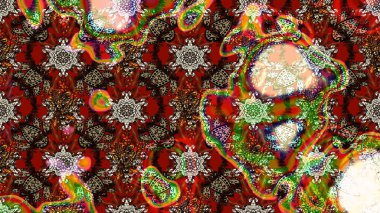 Raster illüstrasyonundaki çiçek desenli çizim. Düz Çiçek Elementleri Tasarımı. Renkli Bahar Teması eskiz kalıbı. Süslü kumaş deseni.