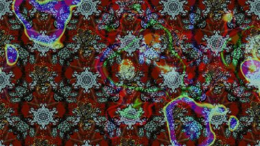 Miles Fleur, süslü püslü bir süs. Tomurcukları papatya çiçekleri olan sevimli bir çiçek deseni. Kumaş, tekstil, duvar kağıdı baskısı için. Raster illüstrasyonu. Eski usul. Taslak arkaplan.