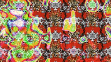 Çiçeksel çizim kalıbının yansıması. Vadinin çiçekleri tarafsız ve kırmızı renklerde.