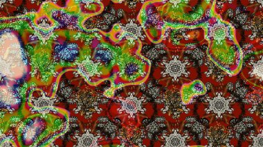 Kahverengi ve kırmızı renklerde. 3D çiçekler, eskiz. Raster illüstrasyonu.