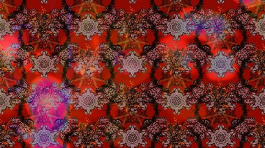 Yapraklı çiçekler ve kahverengi ve kırmızı renklerde papatya çiçekleri. Raster - stok. Taslak arkaplan deseni.