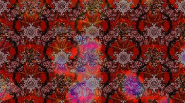 Düz Çiçek Elementleri Tasarımı. Renkli Bahar Teması eskiz kalıbı. Raster illüstrasyonundaki çiçek desenli çizim. Kahverengi ve kırmızı renkte çiçekler.