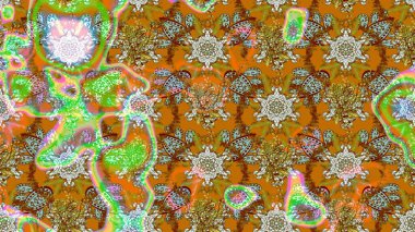 Nakış desenli çiçek deseni. Parmak izi, kumaş, duvar kâğıdı, tekstil için raster dokusu. Renkli grunge soyut arkaplanı colokahverengi ve turuncu çiçeklerle zenginleştirir.