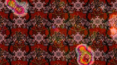 Raster illüstrasyonu. Kahverengi ve kırmızı renkte çiçekler. Renkli Bahar Teması eskiz kalıbı. Düz Çiçek Elementleri Tasarımı. Çiçekli çiçek deseni, suluboya..