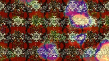 Küçük çiçekteki sevimli çiçek deseni. Bir sürü kahverengi ve kırmızı soyut çiçekli tropik eskiz deseni. Varicolobrown ve Red Raster çizimi.