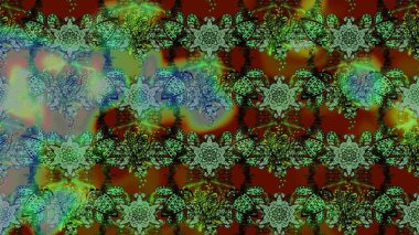 Renkli Bahar Teması eskiz kalıbı. Düz Çiçek Elementleri Tasarımı. Raster illüstrasyonundaki çiçek desenli çizim. Yeşil ve kahverengi renkte çiçekler.