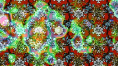 Raster Modaya uygun kumaş deseni. Renkli Bahar Teması eskiz kalıbı. Yeşil ve kahverengi renkli şirin çiçek desenleri. Düz Çiçek Elementleri Tasarımı.