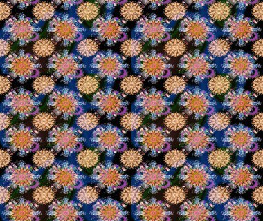 Küçük çiçekteki sevimli çiçek deseni. Soyut çiçek çizim kalıbı arka planı. Mavi renklerde. Raster illüstrasyonu. Raster deseni.