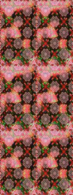 Dallı bahar çiçekleri ile desen, kahverengi ve pembe renkler ile çiçek silueti. Raster deseni.