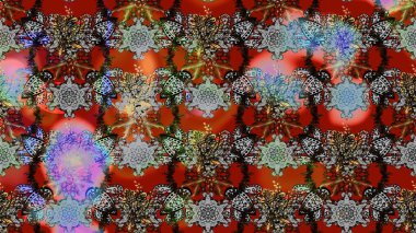 Raster illüstrasyonu. Çiçek desenli çizim. Gri ve kahverengi renkli Asya tekstili.