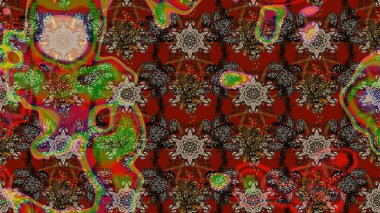 Renkli Bahar Teması eskiz kalıbı. Taslak desenli, modaya uygun kumaş deseni. Düz Çiçek Elementleri Tasarımı. Raster illüstrasyonu. Şirin çiçek elementleri..