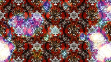 Asya tekstil tarzında. Kahverengi ve kırmızı renkte çiçekler. Raster illüstrasyonu. Çiçek desenli çizim. Raster illüstrasyonu.