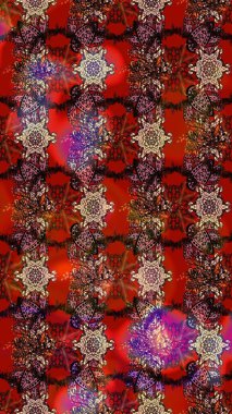 Kırmızı ve kahverengi renkli bitkilerden oluşan parlak çiçekli çizim deseni.