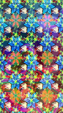 Çiçek desenli eskiz, darbeler, sıçramalar, yaz çiçekleri. Mavi ve yeşil renkli çiçekler. Raster illüstrasyonu.