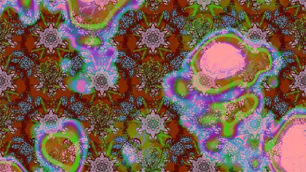 Motley illüstrasyonu. Kahverengi ve yeşil çiçekli bahar çiçekleri. Moda baskıları için zarif bir şablon. Küçük renkli çiçekler. Küçük çiçekte şirin desenler.