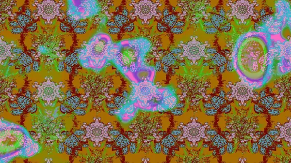 Raster illüstrasyonu. Kahverengi ve yeşil renklerde bahar çiçekleri. Yaprak ve çiçekleri suluboya boya boya, kahverengi ve yeşil renkler üzerine çizim deseni.