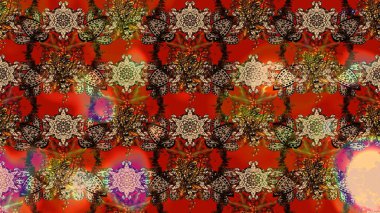 Çiçekli güzel suluboya desen. Raster illüstrasyonu. Kahverengi ve kırmızı renklerde.