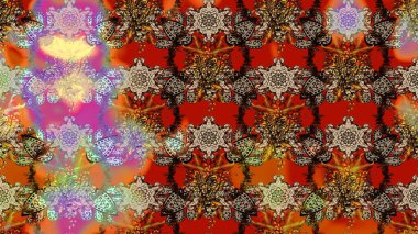 Çiçekli karalama şeklinde Raster çiçek deseni. Kahverengi ve kırmızı renkte çiçekler. Yumuşak, bahar çiçekli arka plan.