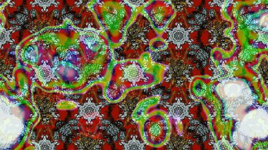 Yeşil ve nötr renklere karalamalar çizilmiş çiçek deseni. Raster illüstrasyonu.