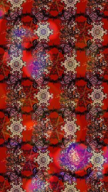 Kırmızı ve kahverengi renkli bitkilerden oluşan parlak çiçekli çizim deseni.