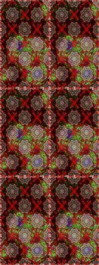 Kahverengi ve kırmızı renklerde etnik çiçeklerle kusursuz bir desen. Raster Çiçek İllüstrasyon Şirin Tekstil.