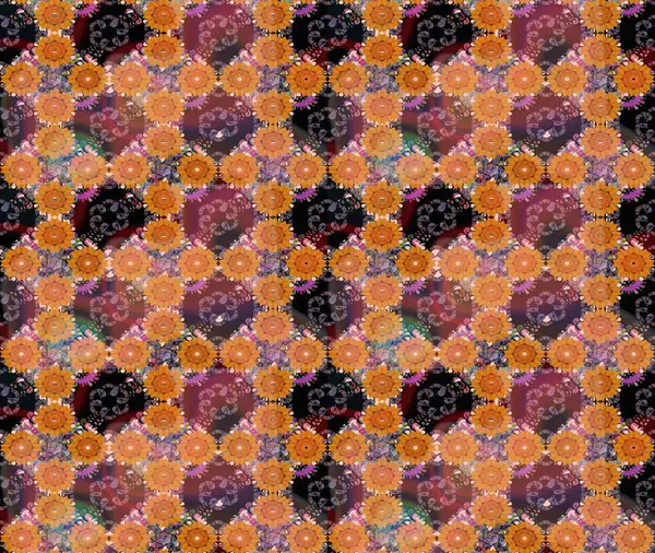 Turuncu renkli etnik çiçekli zarif eskiz deseni. Raster Çiçek İllüstrasyonu güzel tekstil..