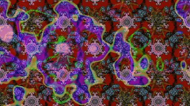 Raster illüstrasyonundaki çiçek desenli çizim. Güzel kumaş deseni. Raster illüstrasyonu. Kırmızı ve kahverengi renklerde.