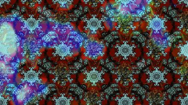 Suluboya çiçekli çiçek deseni. Raster illüstrasyonu. Mavi ve kahverengi renkli Asya tekstili.