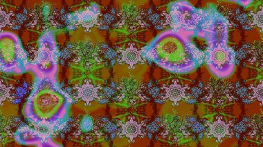 Çiçekli karalama şeklinde Raster çiçek deseni. Nazik, sevimli çiçek arkaplanı. Kahverengi ve yeşil renkte çiçekler.