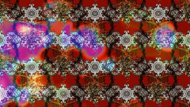 Kahverengi ve kırmızı renkte çiçekler. Kumaş desenli papatya çiçekleri ayrıntıları.