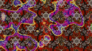 Küçük kahverengi ve kırmızı çiçekli oldukça eski bir besin torbası deseni. Millefleur 'lar. Tekstil, kumaş, kapaklar, duvar kağıtları, baskı, paket, koleksiyon defteri, örgü, dekupaj için çiçek arkaplanı..