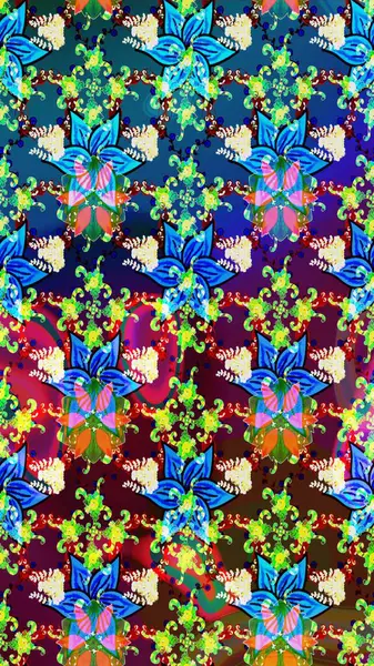 Raster illüstrasyonu. Çiçek arkaplan. Mavi renkli şirin tekstil tarzında. Renkli çizim kalıbı. Çiçek duvar kağıdı.