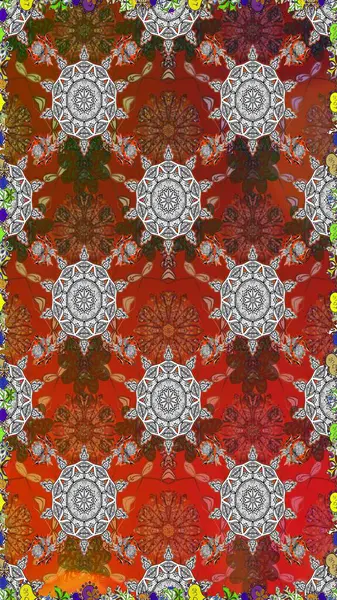 Kusursuz bir arka plan modeli. Raster illüstrasyonu. Kahverengi ve gri renkte yaprakları olan yabani çiçekler. Suluboya, elle çizilmiş.