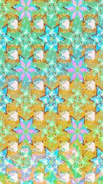 Raster Floral Illustration, Asyalı tekstil. Tarafsız renklerde etnik çiçeklerle zarif bir eskiz..