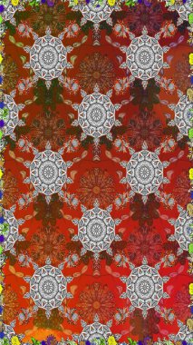 Kusursuz bir arka plan modeli. Raster illüstrasyonu. Kahverengi ve gri renkte yaprakları olan yabani çiçekler. Suluboya, elle çizilmiş.