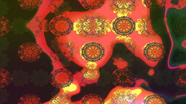 Raster illüstrasyonu. Çizim çiçek deseni duvar kâğıdı olarak kullanılabilir. Kahverengi ve turuncu renkte çiçekler.