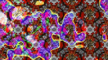 Vadinin çiçekleri gri ve kırmızı renklerde. Soyut etnik raster çizim kalıbı. Çiçekler..