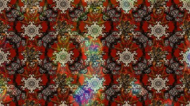 Kahverengi ve kırmızı renkte çiçekler. Raster düz çiçek çizim deseni. Tasarım hediye paketi, tebrik kartları, posterler ve afiş tasarımı.