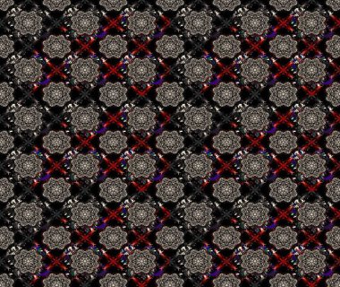 Siyah renklerde. Çiçek duvar kağıdı. Hint süsü. Çizim kalıbı. Raster illüstrasyonu. Renkli süs kenarı.