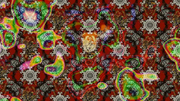 Kabile sanatı boho baskısı, klasik çiçek arkaplanı. Arkaplan dokusu, duvar kağıdı, kahverengi ve kırmızı renkli çiçek teması. Soyut etnik raster çizim kalıbı.