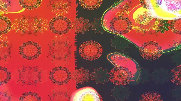 Raster illüstrasyonu. Turuncu ve pembe renkli çiçekler. El çizimi çiçekli soyut çizim deseni.