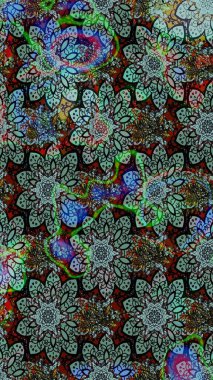 Raster illüstrasyonundaki çiçek desenli çizim. Mavi ve yeşil renkte çiçekler.