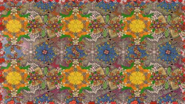 Düz Çiçek Elementleri Tasarım Raster illüstrasyonu. Çiçek desenli eskiz. Kahverengi ve nötr renklerde çiçekler. Renkli Bahar Teması çizim şablonu.