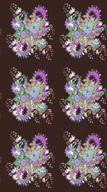 Raster deseni. Bahar çiçekleri dallı desen, mor renkler çiçekli siluet.