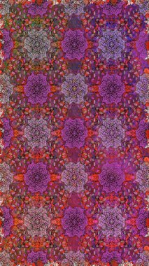 Raster illustration. Seamless floral pattern in folk style with flowers, leaves. Hand drawn.