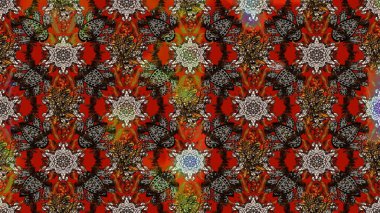 Tropik çiçek desenleri. Kahverengi ve kırmızı renkte çiçekler. Raster illüstrasyonu.